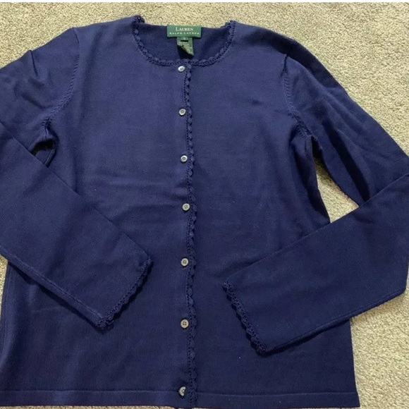 Lauren Ralph Lauren Vintage Petites Silk Long Sleeve Button Down Cardigan - Picture 2 of 6